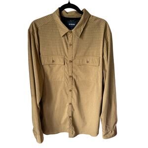 PrAna Men’s Tan Gingham Long Sleeve Button Up Size L Hiking Utility OutdoorCore